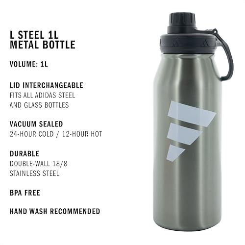 Image of adidas Metal Water Bottle 1L | Double-Wall Insulated, Leak-Resistant Lid, Stays Cold 24 Hours, Stays Hot 12 Hours, Swap-Friendly Lid, Workouts & Daily Use