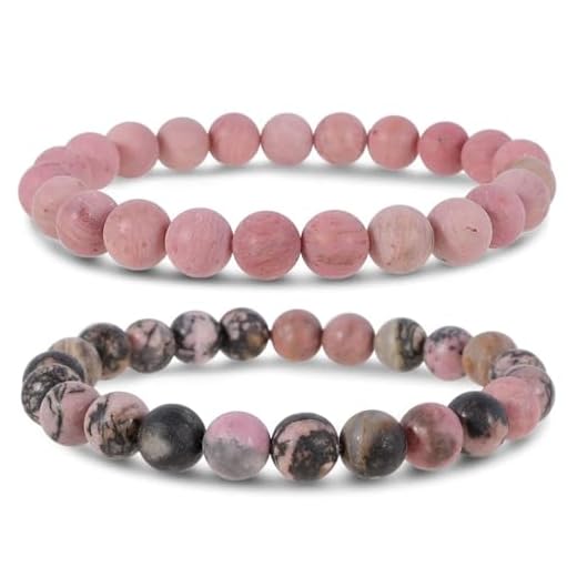 Bivei Beaded Bracelets for Women Natural Gem Stone Reiki Healing Crystals Handmade 8mm Round Beads Stretch Bracelet Jewelry(Rhodonite & Rhodochrosite)