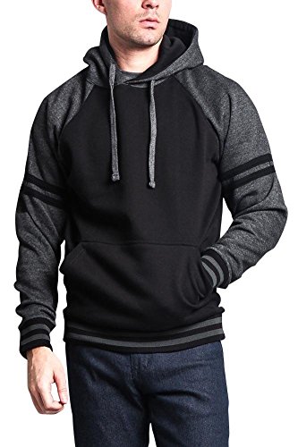 G-Style Usa Premium Heavyweight Contrast Raglan Dual Striped Sleeve Pullover Hoodie Sweatshirt Mh13115 - Black/Charcoal - Medium #TOP27