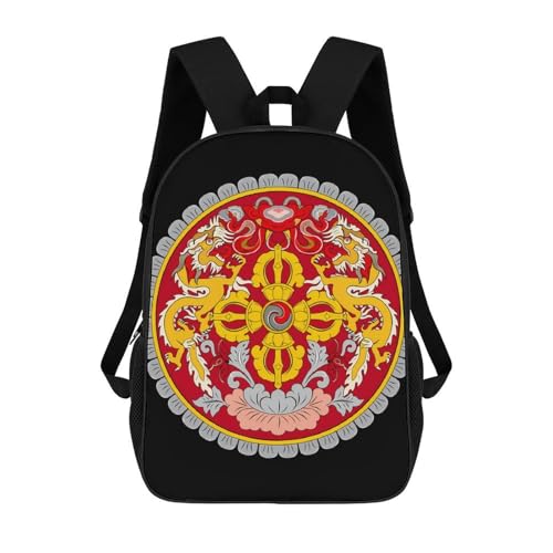 Emblem of Bhutans Travel Backpack 17 Inch Casual Daypack Shoulder Bag with Adjustable Shoulder Straps