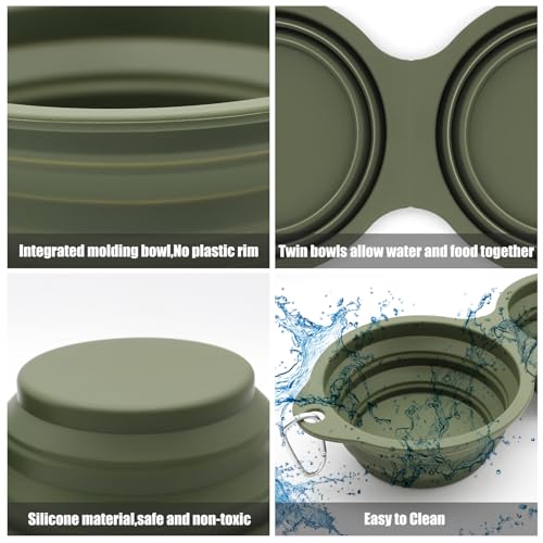 SLSON Hundenäpfe Faltbare Integrierter Reisenapf ohne Plastikrand 2 in 1 Haustierfutter Schüssel für Wandern Camping, Grün