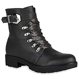  Damen Stiefeletten Satin-Optik Plateau Boots Schnallen Blockabsatz 148678 Grau Satinoptik 36 Flandell