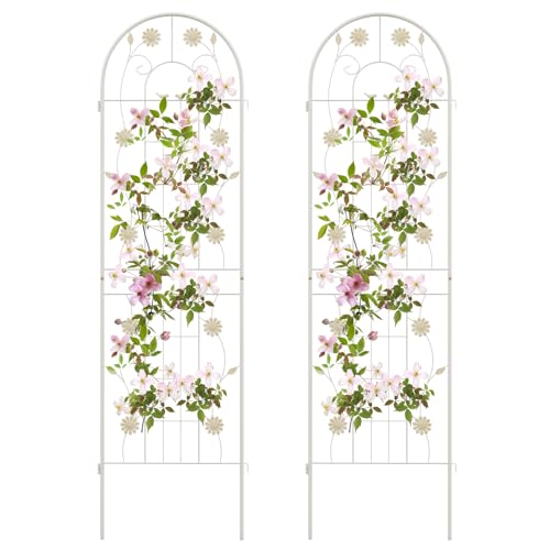 RELAX4LIFE Rankgitter 2er Set, Rankzaun Metall, Garten Spalier zum Stecken, Gartendeko Rosengitter Gartenzaun, Rankhilfe für Rosen Blumen Kletterpflanzen (Weiß, 180 x 50 cm)