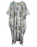 caftan indien haute couture 100 % coton Pranipat Handicrafts Robe longue indienne à imprimé animal - Taille unique - Caftan Maxi - Pour femme - Hippie - Gris - Taille unique, Gris, taille unique
