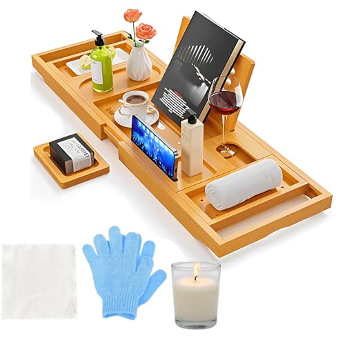 BritAura 5 Pcs Wooden Bath Tray Set, Foldable Adjustable Bathtub ...