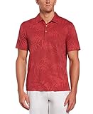 Cubavera Men's Palm Print Short Sleeve Polo Shirt, Earth Red, Medium