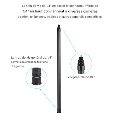 Perche télescopique pour caméra d'action stable sans tremblement