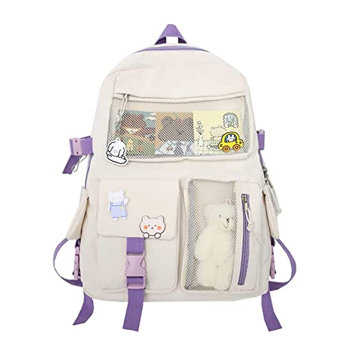 Eagerrich Mochila Kawaii com acessórios de pino fofo pingente de pelúcia Kawaii mochila escolar lind