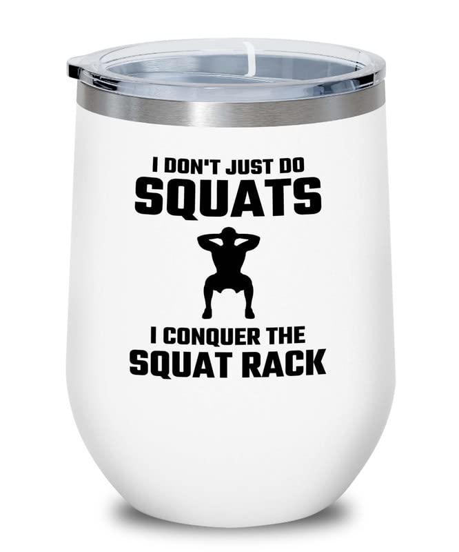 Flairy Land Gym Squat White Wine Tumbler 12oz - the squat rack - Squat Bar Weights Funny Workout Pullup Rack Squat Tack Fitness
