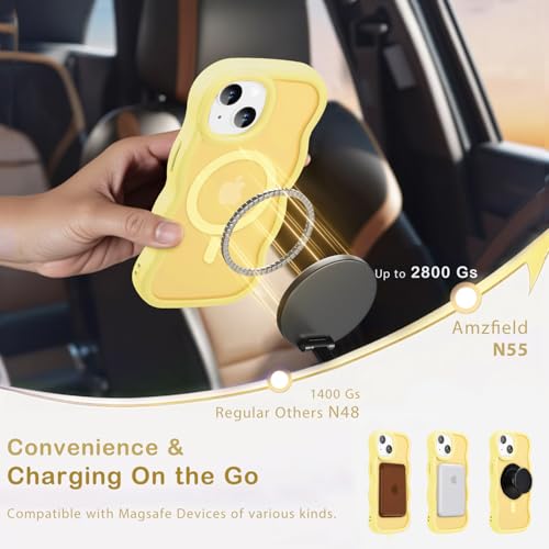 Amzfield for iPhone 14 Plus/15 Plus Case for Magsafe Wavy Cute, Yellow by Amzfield - Used condition - Image 2