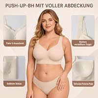 Nahtloser BH Damen Ohne Bügel V-Ausschnitt Push Up BH Große Brüste Starkem Halt Bequeme Breite Träger Jelly Bra – Ansicht 4