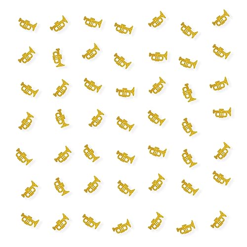Set of 100 Trumpet Confetti, Gold Glitter Trombone Music Instrument Table Scatter, Trumpet Paper Scatters for Music Theme Baby Shower, Wedding/musician Birthday Party Table Decoration