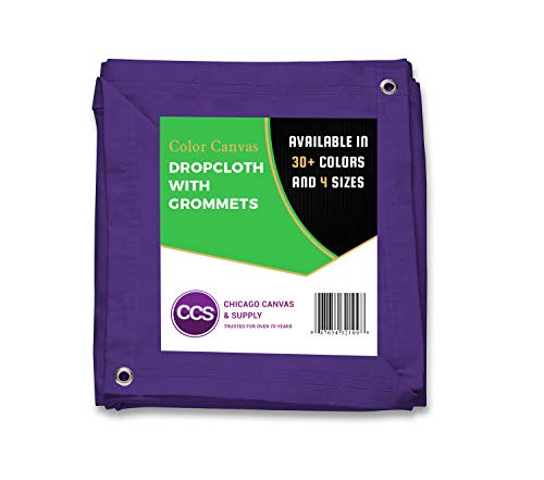 Black Friday - 70% OFF Heavy Purpose Canvas Drop Cloth with Grommets by CCS CHICAGO CANVAS & SUPPLY Cotton Canvas Tarp for Floor & Furniture Protection Washable Reusable Duck Dropcloth Curtains, Purple, 10 by 12 Feet