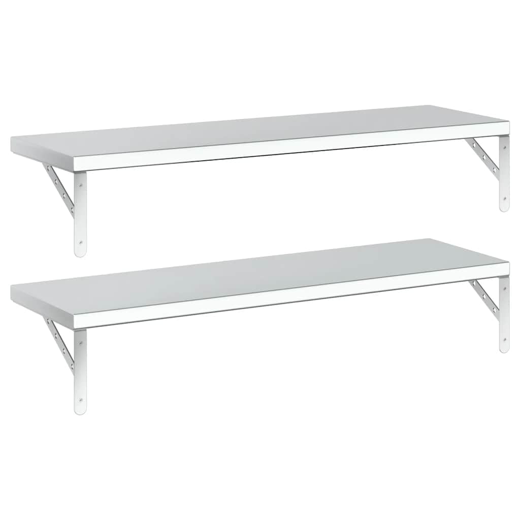 vidaXL Mensole a Muro 2 pz 100x30 cm Argento in Acciaio Inossidabile, mensola sospesa, mensola sospesa a Muro, scaffale espositivo a Muro