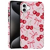 Picture of Generic Case for iPhone 16 - [Drop Protection Phone Cover] - Hybrid Case for Girl Women - Cherry Ribbon Bow Fruit Pink