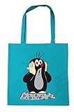Logoshirt® Der kleine Maulwurf Baumwolltasche I Stofftasche I Stoffbeutel Bedruckt türkis I Jutebeutel 100% Baumwolle I Stoffbeutel mit Langen Tragegriffen I Lizenziertes Design