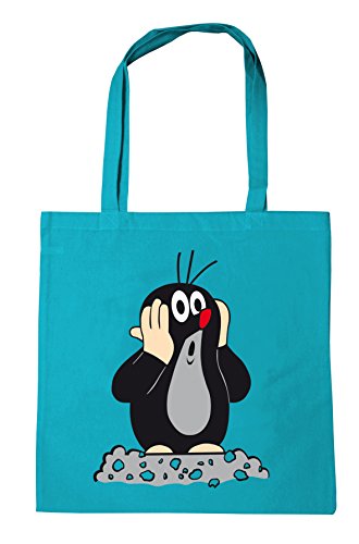 Logoshirt® Der kleine Maulwurf Baumwolltasche I Stofftasche I Stoffbeutel Bedruckt türkis I Jutebeutel 100% Baumwolle I Stoffbeutel mit Langen Tragegriffen I Lizenziertes Design Cover