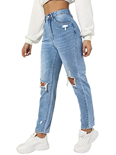 SweatyRocks Women's Ripped Boyfriend Jeans Distressed High Waist Silm Fit Denim Pants2
