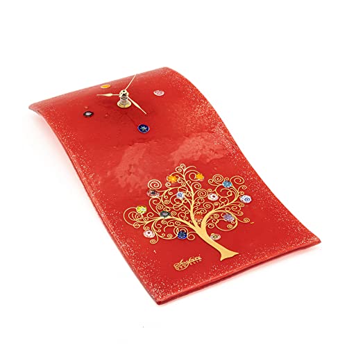 Sospiri Venezia Wall Clock Murano Glass Silent Mechanism Decorated with Murrines and Gold Leaf Gift Handmade Made in Italy (16x30)