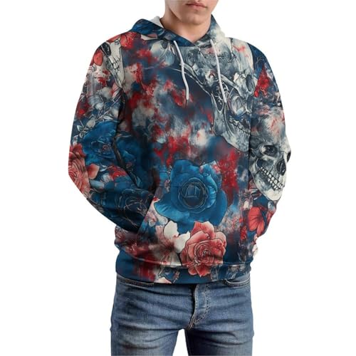 Sweat à capuche crâne bleu pullover confortable pour affronter le froid - 6