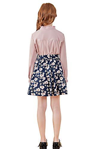 Image of SOLOCOTE Girls Blouse Ruffle Long Sleeve Button Down Shirts Princess Cotton Loose Soft Tops Spring and Summer, 190903, Pink, 13-14Y