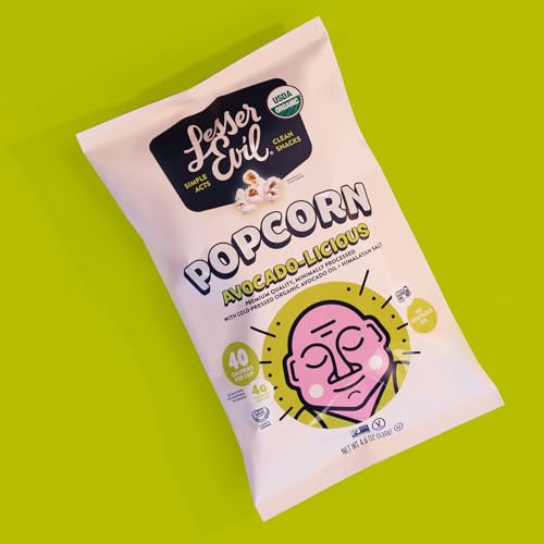 Image of LesserEvil Avocado-licious Organic Popcorn, Amazon Exclusive, Premium Quality, Minimally Processed, No Vegetable Oil, 4.6 Oz, Pack of 3