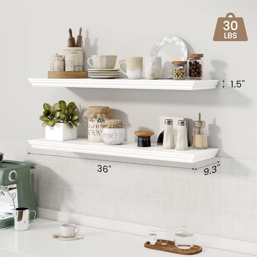 Image of 36 Inch Floating Shelves for Wall, 9.3 inchD Crown Molding Wood Display Shelf