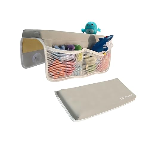 Image of Comfortable Bath Kneeler and Elbow Rest Pad Set- Thick Non-Slip Memory Foam Bath Mat Set,Quick Dry Baby Bathtub Cushion with Storage Toy Organizer Pockets
