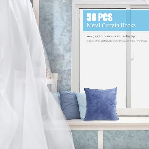 Metal Curtain Hooks, 58PCS Drapery Hook Pins 1.2 Inch Stainless Steel Pin-on Hooks for Window Curtain, Shower Curtain, Door Curtain, Copper