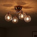 VENTOTA シーリングライト ゴールドフレーム ガラス 4灯 リモコン付き 電球オプションあり LED電球 白熱電球 乳白色 気泡 クラック ひび割れ 真鍮 E17 LED 天井 リビング ダイニング 寝室 おしゃれ レトロ シンプル アンティーク シック エレガント デザイン照明 ルームライト 照明 Malmo-x BL (気泡入り｜本体のみ（電球/リモコン付属なし）)