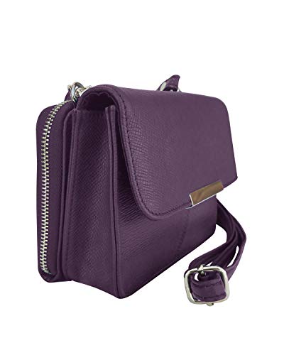 Roma Leathers Mini Leather Cross Body Purse - Premium Purple Embossed Cowhide Leather - Backside Detachable Wallet - Adjustable and Removable Shoulder Strap - Designed in USA3