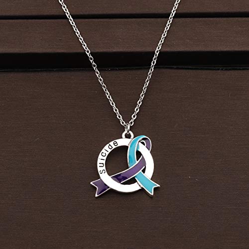 CENWA Suicide Awareness Jewelry Suicide Awareness Teal & Purple Ribbon Necklace/Zipper Pull Suicide Aware Gift4