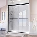 Semi-Frameless Shower Door Double Sliding for Bathroom, Reversible Bathroom Glass Shower Door with Two Handles in Matte Black (60" x72", Matte Black)
