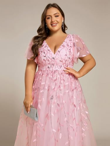 Image of Ever-Pretty Womens Embroidered Tulle Plus Size Cocktail Evening Party Dress A-Line Midi Wedding Guest Dresses for Curvy Women