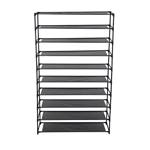 Simplify 10 Tier 50 Pair Freestanding Shoe Rack | Holds up to 100 Individual Shoes | Good for Sneakers, Boots, Loafers, Heels & Slippers | Black