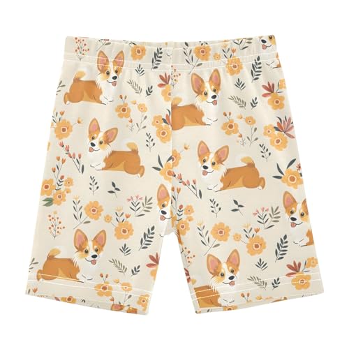 Retro Corgi Print Girls Shorts Elastic Waist Sports Shorts Girls Leggings Pants for 4-10 Years