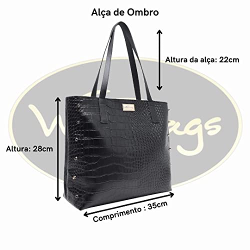 Kit Bolsa Feminina Sacola Grande + necessaire Willibags (Preta)