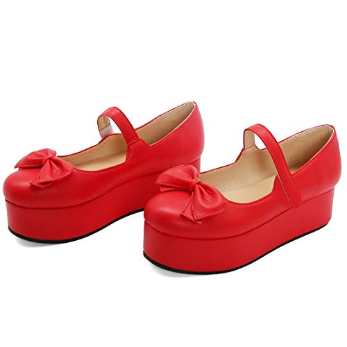 MAVMAX Women's Goth Platform Mary Janes Lolita Wedge Ankle Strap Closed Toe Pumps with Bows2