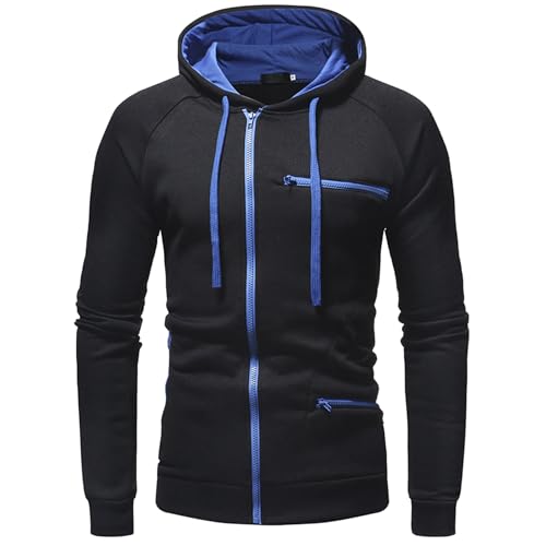 Maiyifu-GJ Men's Oblique Zipper Plus Lapel Hoodies Long Sleeve Hooded Drawstring Asymmetric Sweatshirt Slim Fit Jackets