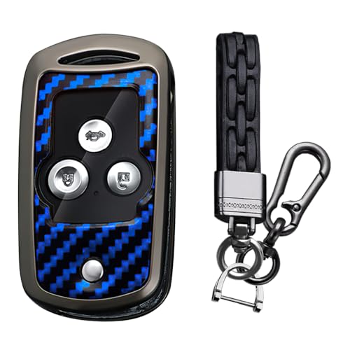 Porte-clés intelligent carbone bleu 2-3 boutons : étui de protection métal