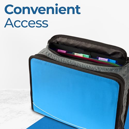 Case-it Mighty Zip Tab Zipper Binder, 3" O-Ring with 5-Color tabbes, Expanding File Folder and Shoulder Strap and Handle, D-146-Denim Blue - Thumbnail 6