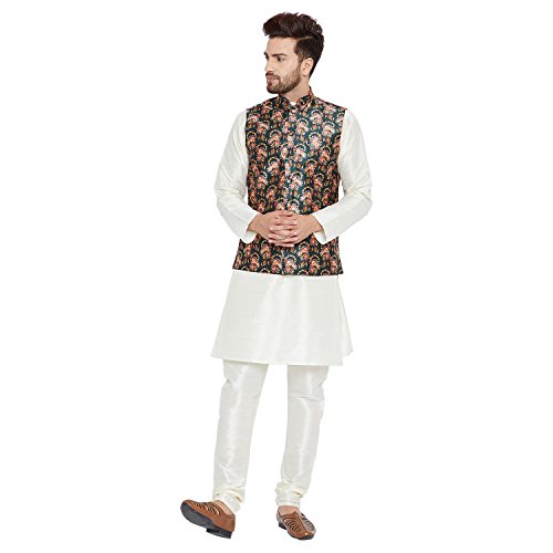 Image of SOJANYA (Since 1958, Men's Silk Blend Grey Kurta Pyjama & Silk Blend Jacket Combo