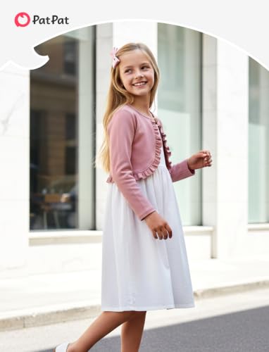 Image of PATPAT Girls Cardigan Bolero Size 4-12 Years Kids Knit Long Sleeve Ruffle Open Front Button Cover Up Cropped Tops for Girls
