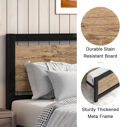 Image of Catrimown Twin Bed Frame with Headboard, Metal Platform Twin Bed Frames with Steel Slat Support, 10.5 in Storage Clearance, No Box Spring Needed, Easy Assembly, Black Brown