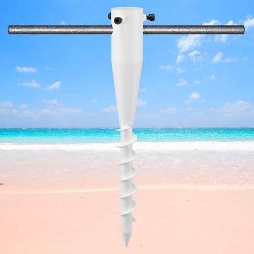 DAKEPOLE Pied de parasol en métal blanc - Support de parasol - Piquet en métal à visser - Support de séchoir à linge rotatif - Support pour mât de jardin...