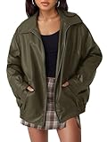 AUTOMET Womens Oversized Leather Jackets Faux Suede Fall Fashion Motorcycle Coats Winter Outfits Clothes Y2k Tops Armygreen M