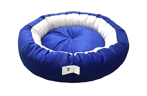 Image of Medium Size Dog Bed for Medium Size Dogs, Puppies, Kitten and cat Bed Velvet Fabric Dual Color Blue-Cream Anti Skid Bottom Washable Export Quality Pet Bed