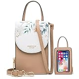 Handy Umhängetasche Damen Touchscreen Handytasche zum Umhängen Kleine Schultertasche Leder Crossbody Geldbörse Phone Tasche für iPhone 12/12 Pro Max/11/XR, Samsung Galaxy S21/S20/S10 (Aprikose)