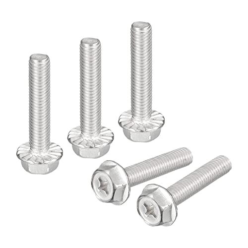 Image of uxcell M8x40mm Phillips Hex Head Flange Bolts, 5pcs 304 Stainless Steel Hexagon Phillips Flange Head Hex Bolts Machine Screws