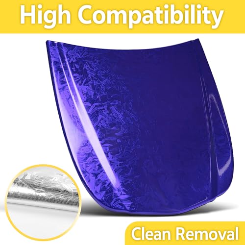 Image of Lypumso Forged Carbon Fiber Vinyl Wrap, Gloss Holographic Chrome Mirror Car Wrap Vinyl DIY Auto Sticker Decal Film Sheet with Bubble Free Air Release (Blue, 1ft x 10ft)